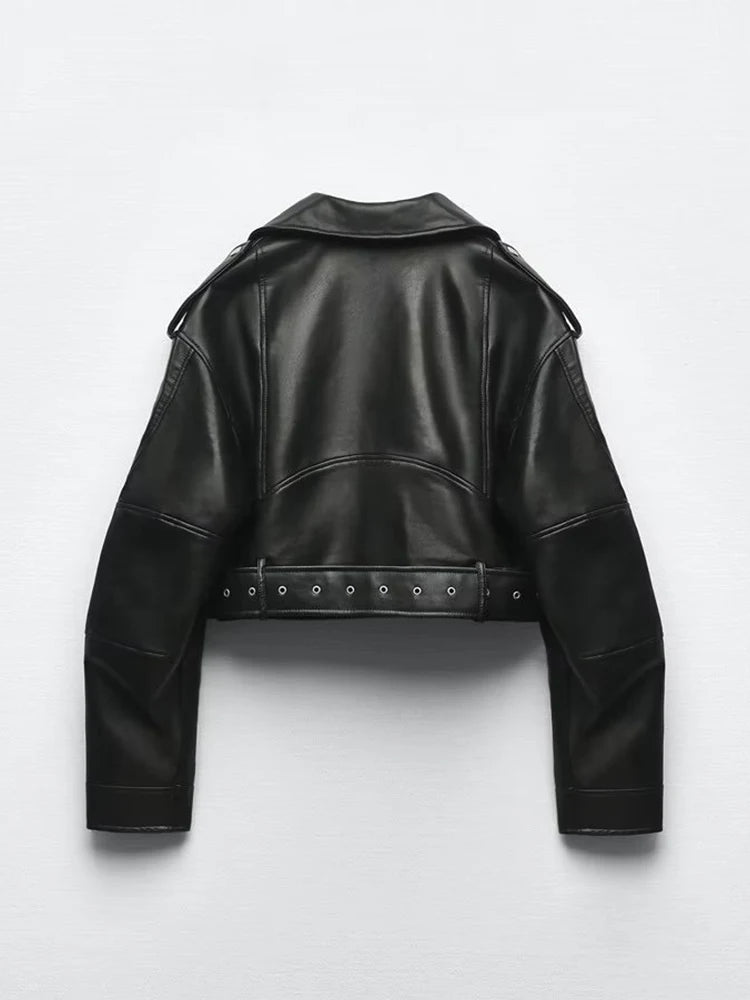 VD FASHION - Women's oversized cropped biker jacket
