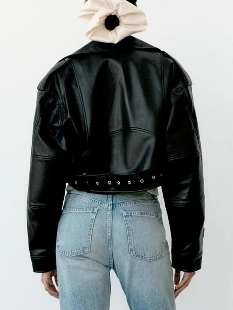 VD FASHION - Women's oversized cropped biker jacket